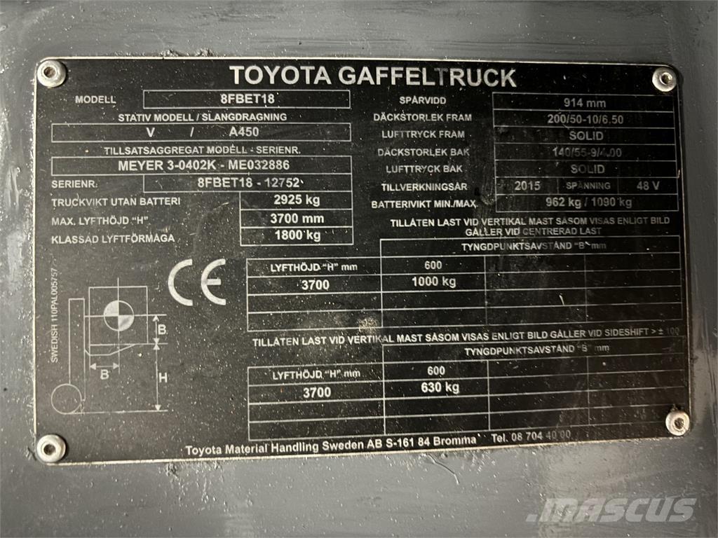 Toyota 8FBET18 Stivuitor electric