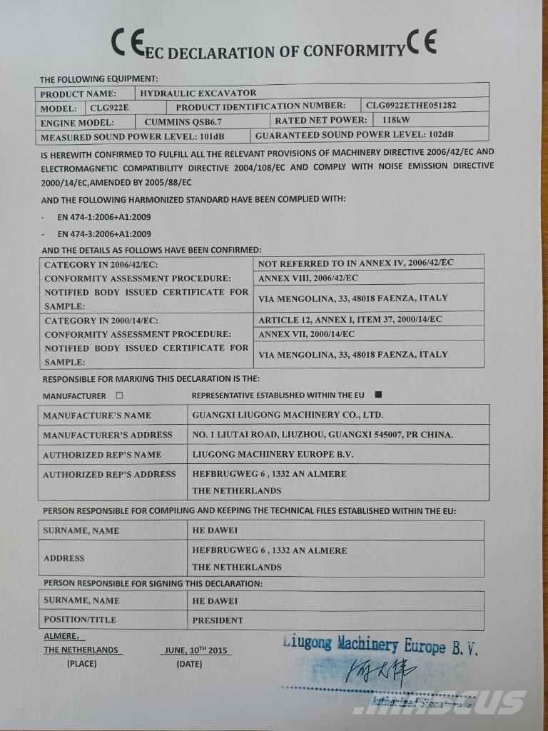 LiuGong CLG 922 E Excavatoare pe șenile
