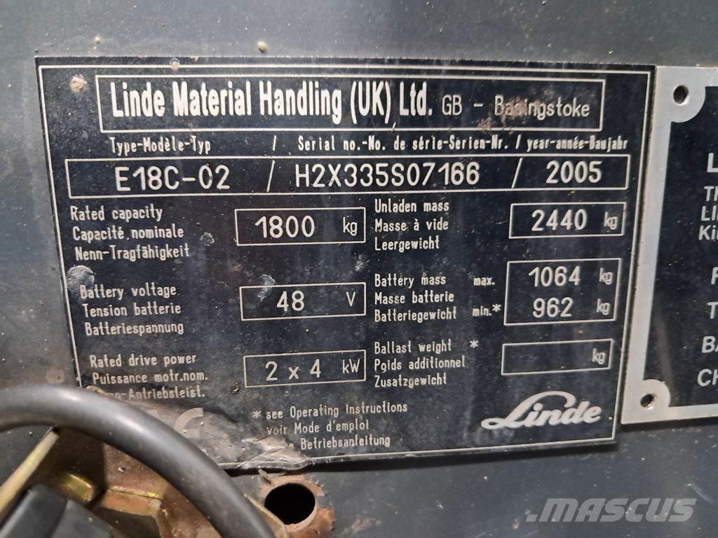 Linde E18C-02 Stivuitor electric