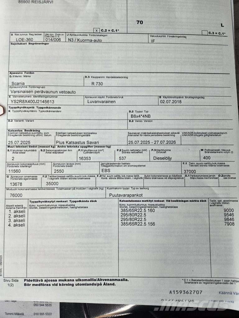 Scania R730 Camion pentru lemne