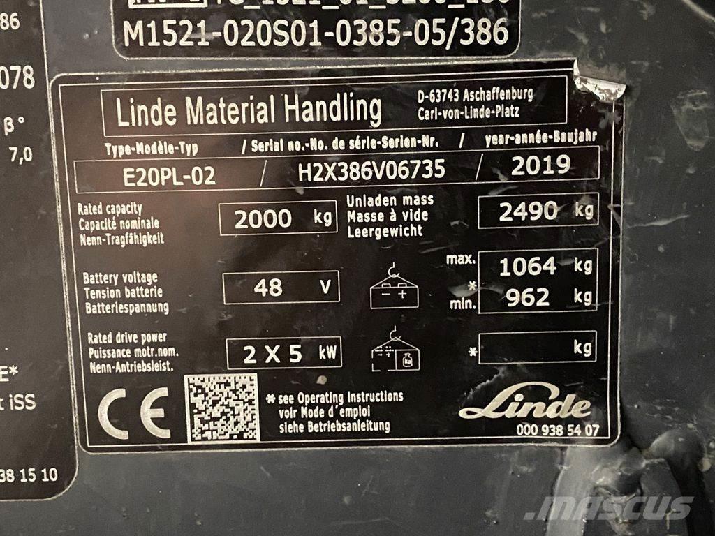 Linde E20PL-02 Stivuitor electric