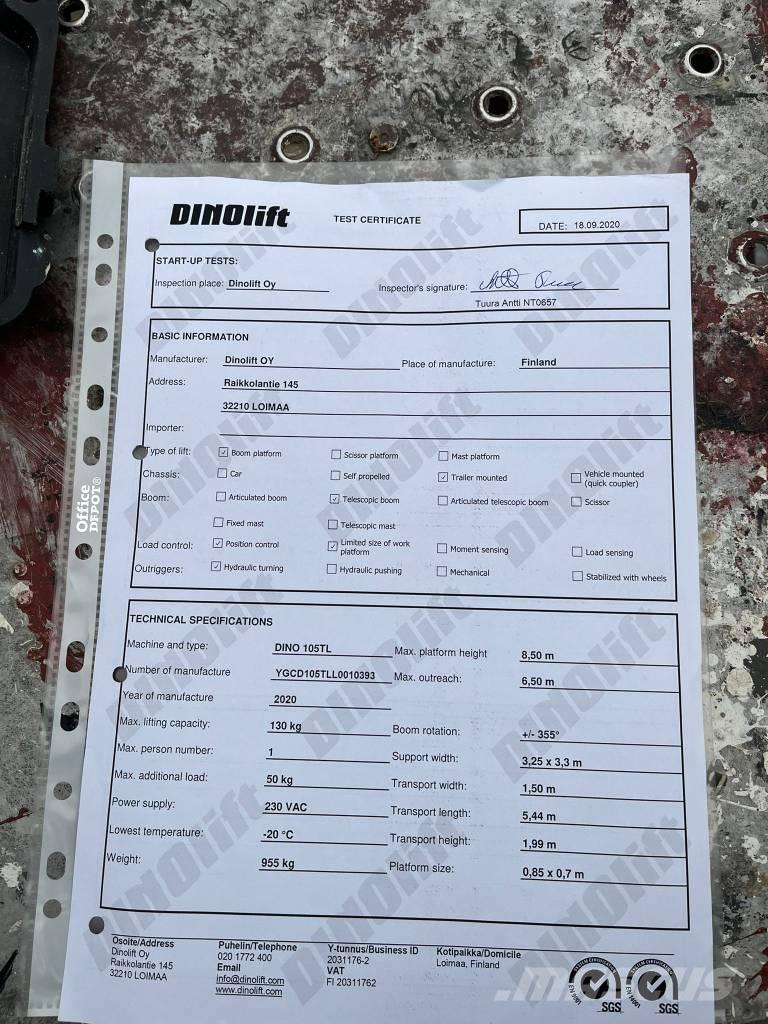 Dino 105TL Platforme aeriene montate pe remorca