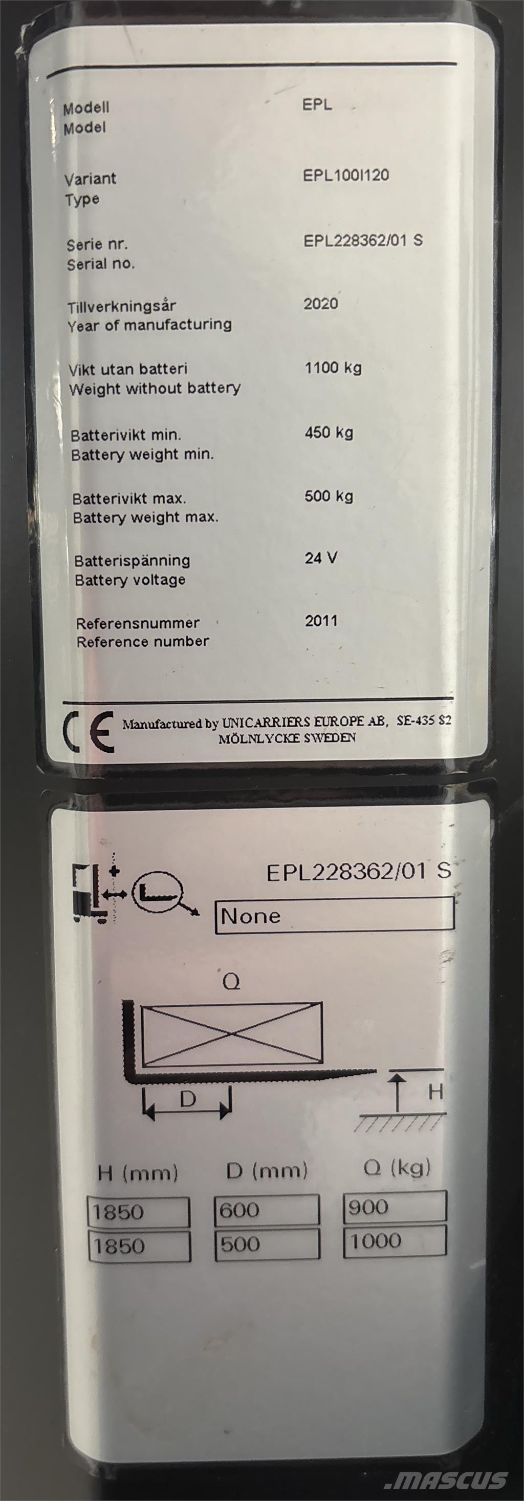 UniCarriers EPL100 Stivuitoare de micã inaltime pentu logistica