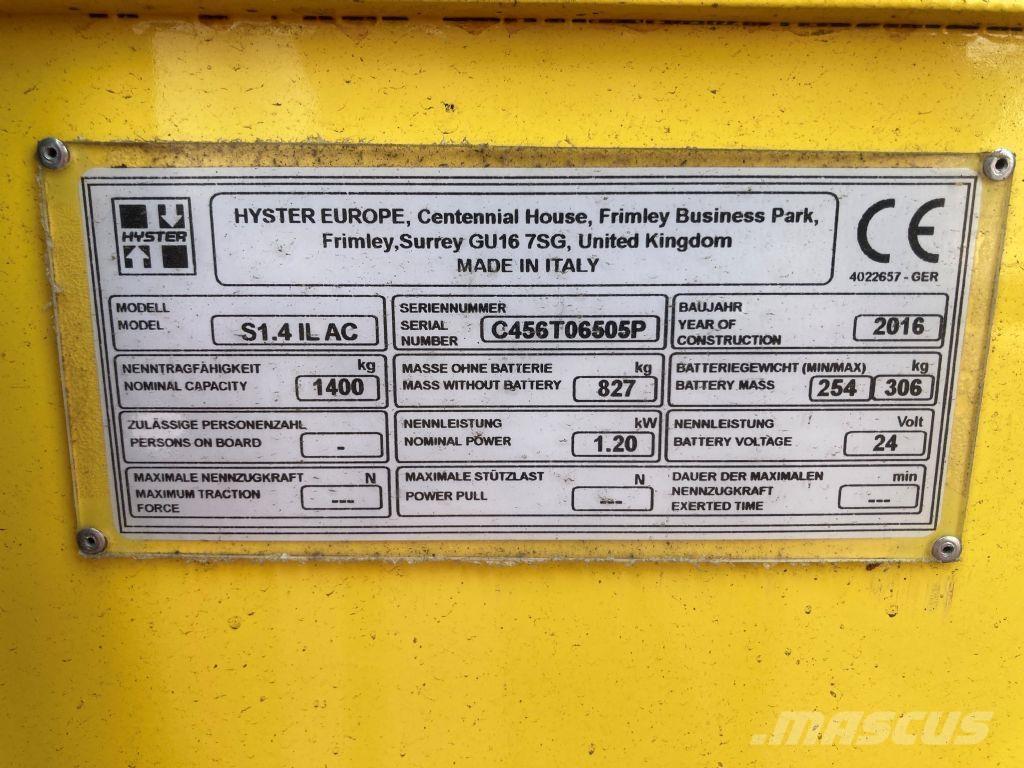 Hyster S 1.4 IL Transpaleta manuala