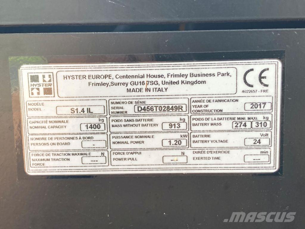 Hyster S 1.4 IL Transpaleta manuala