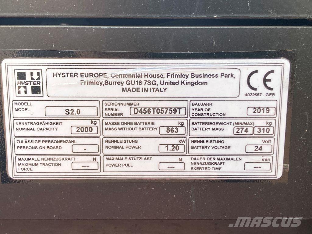Hyster S 2.0 Transpaleta manuala