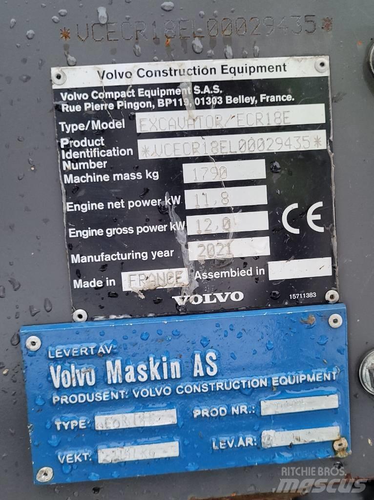 Volvo ECR18E Mini excavatoare < 7t