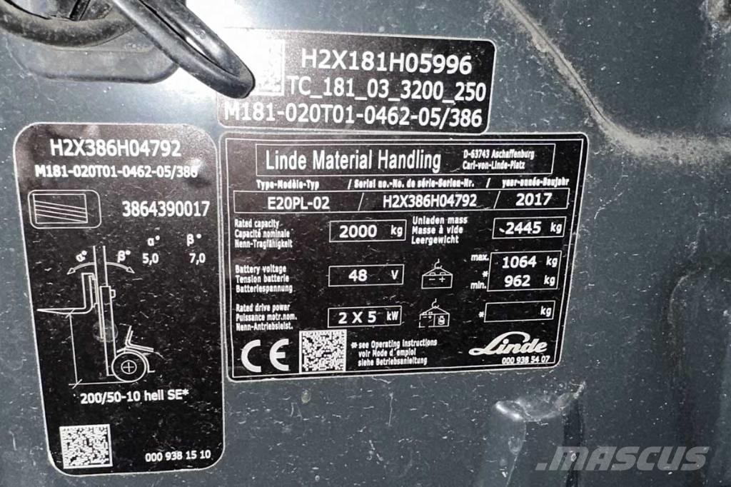 Linde E 20 PL Stivuitor electric
