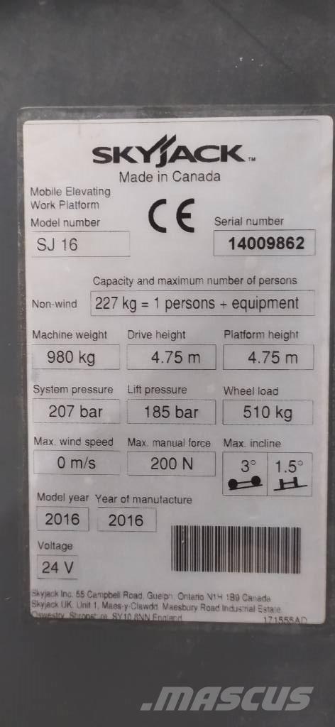 SkyJack SJ 16 Ascensoare verticale catarg