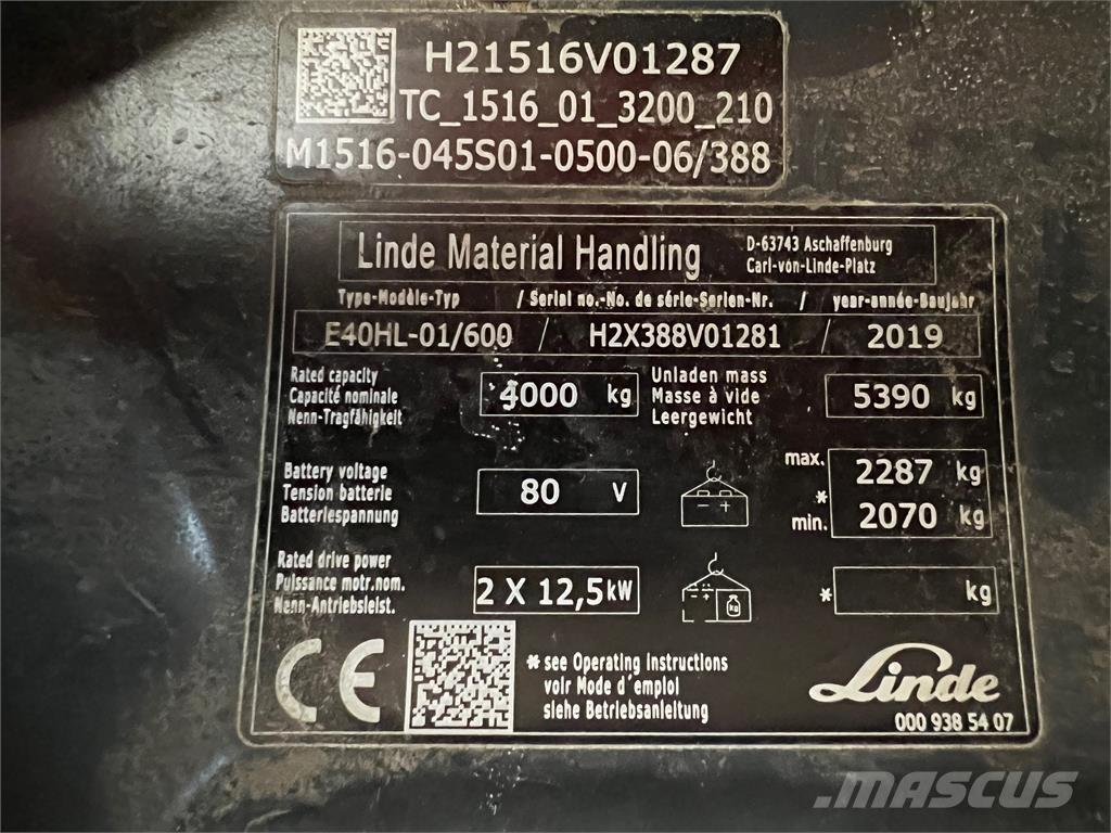 Linde E 40/600 HL Stivuitor electric