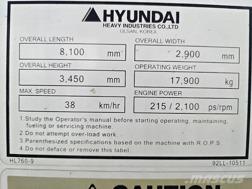 Hyundai HL760-9 Incarcator pe pneuri