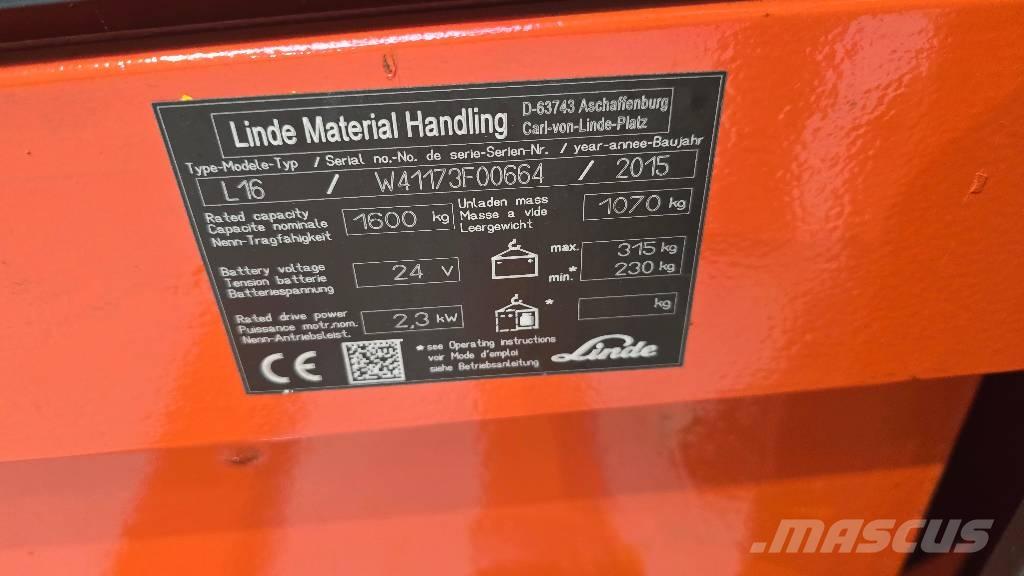 Linde L 16 Transpaleta manuala
