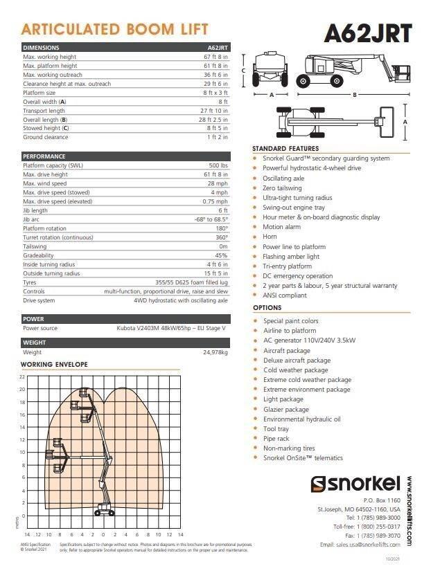Snorkel A62JRT Nacele cu brat articulat