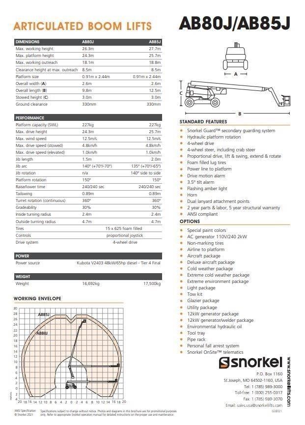 Snorkel AB80J Nacele cu brat articulat