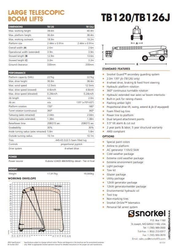 Snorkel TB126J Nacele cu brat telescopic