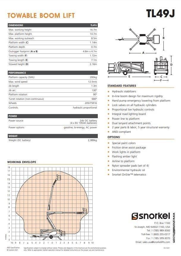 Snorkel TL49J Platforme aeriene montate pe remorca