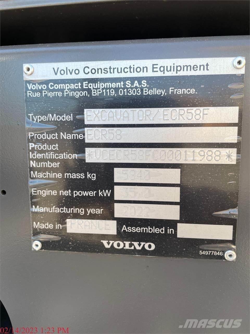 Volvo ECR58F Excavatoare pe șenile
