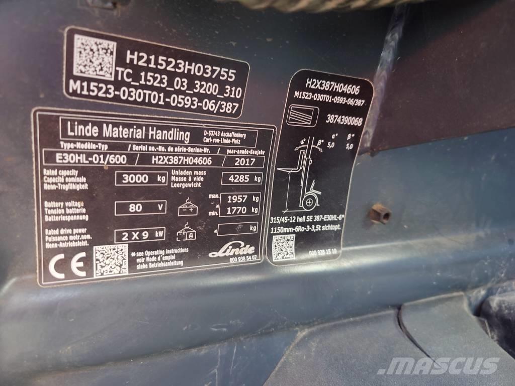 Linde E30/600HL/387 Stivuitor electric