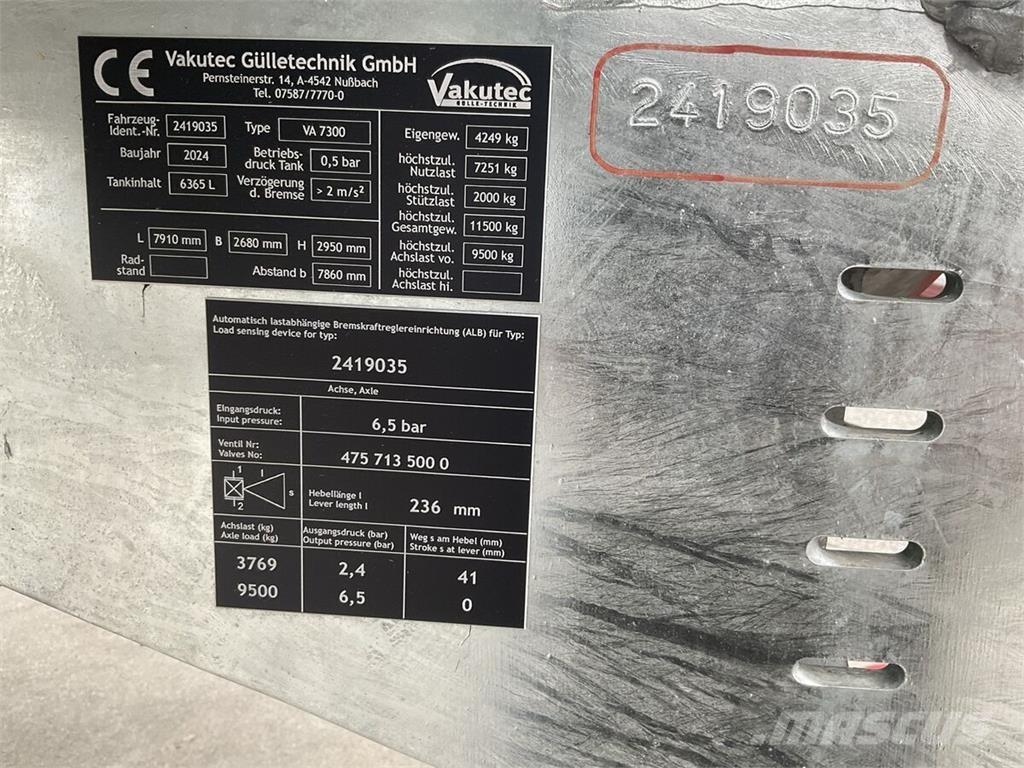  Vakutec VA 7300 Ore de transport în forma lichida