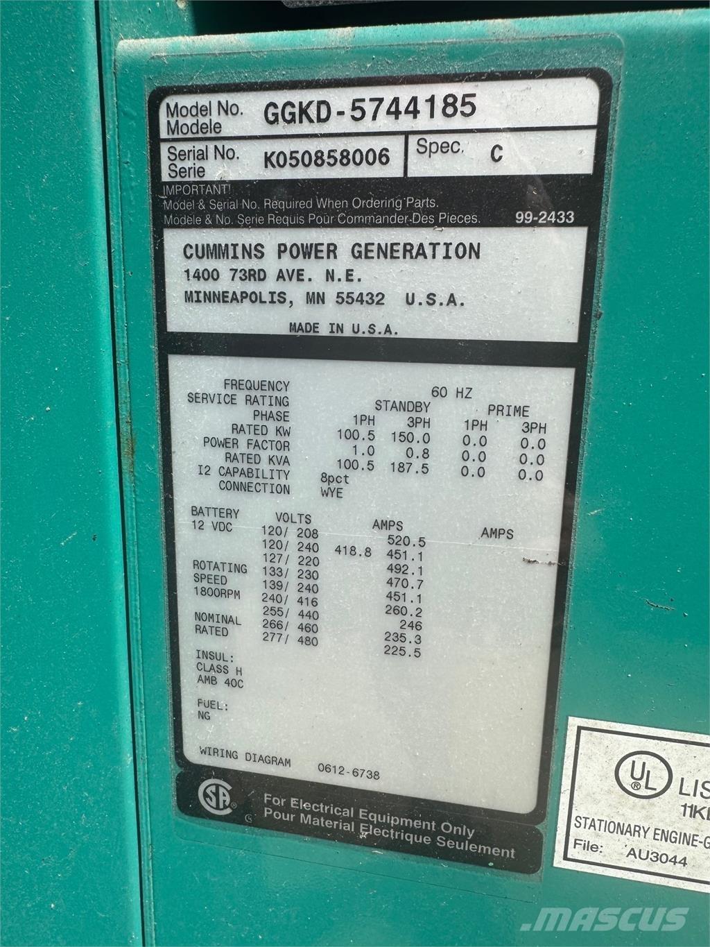 Cummins 150kW Generatoare pe Gaz