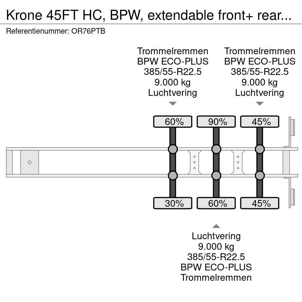 Krone 45FT HC, BPW, extendable front+ rear+ bumper, NL-c Camion cu semi-remorca cu incarcator