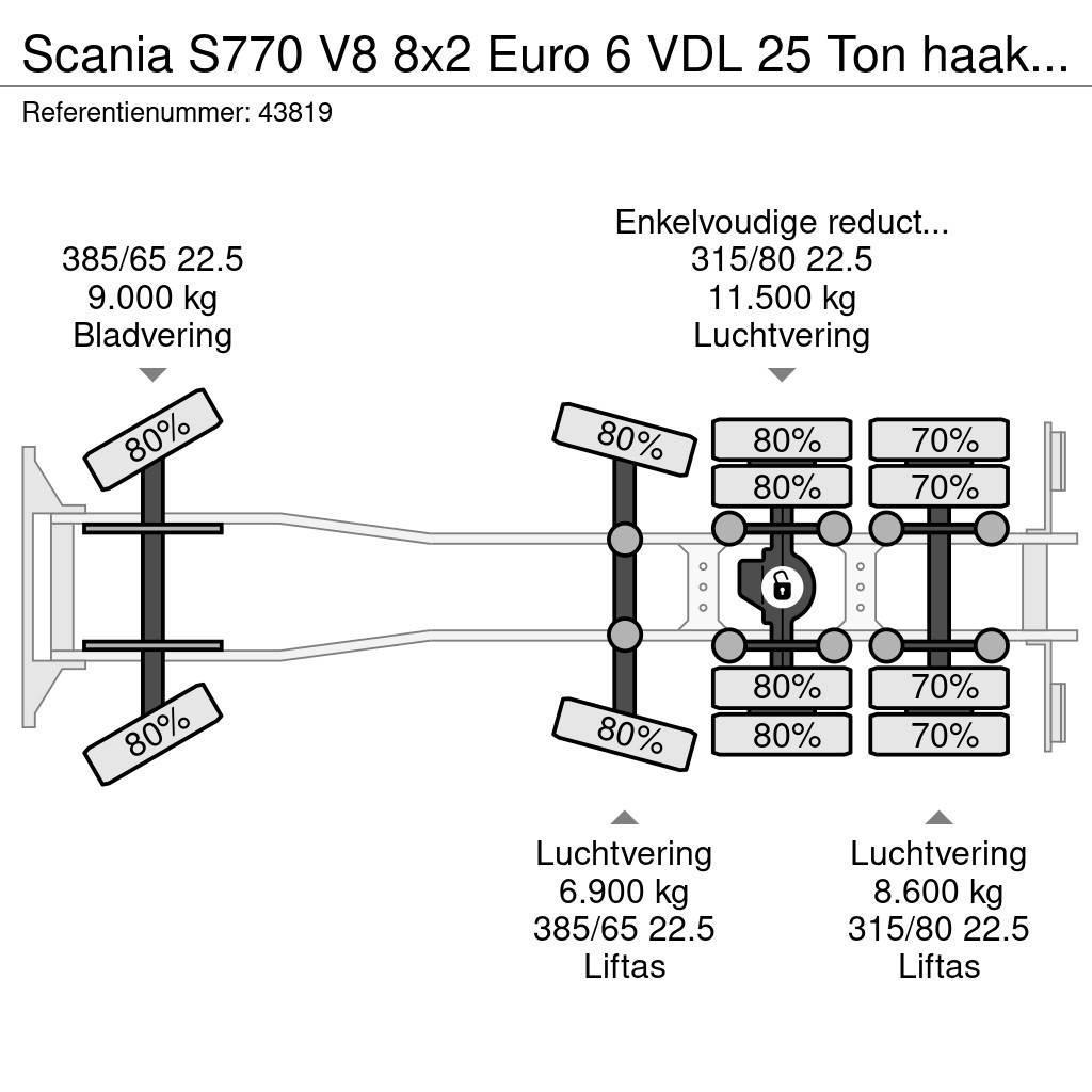 Scania S770 V8 8x2 Euro 6 VDL 25 Ton haakarmsysteem Just Camion cu carlig de ridicare