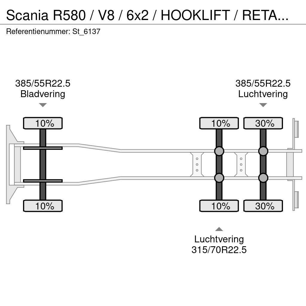 Scania R580 / V8 / 6x2 / HOOKLIFT / RETARDER / LIFT-STEER Camion cu carlig de ridicare