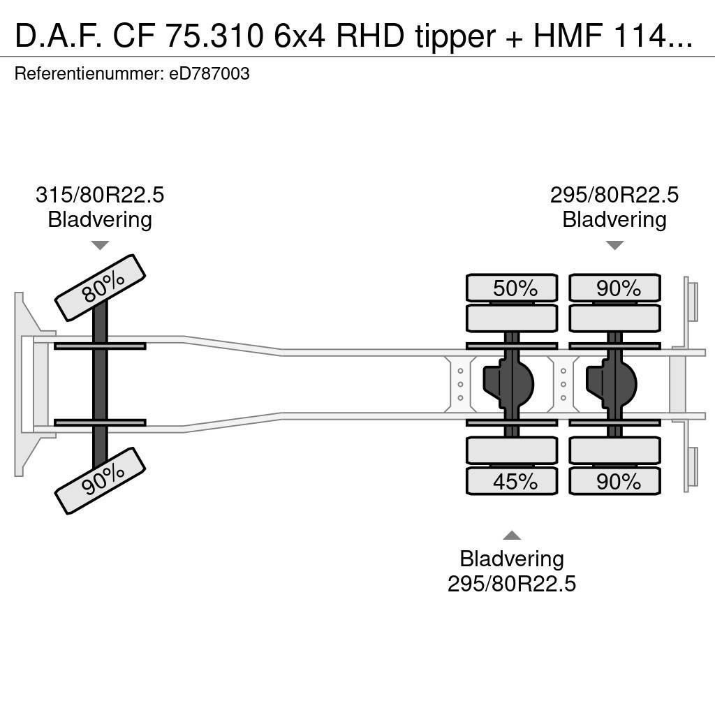DAF CF 75.310 6x4 RHD tipper + HMF 1144 K-1 + grapple Macara pentru orice teren
