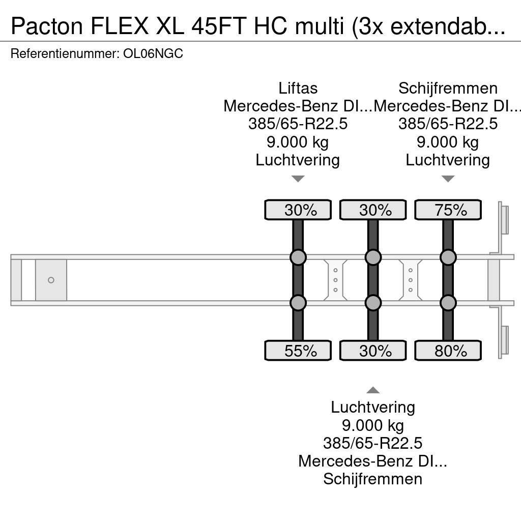 Pacton FLEX XL 45FT HC multi (3x extendable), liftaxle, M Camion cu semi-remorca cu incarcator