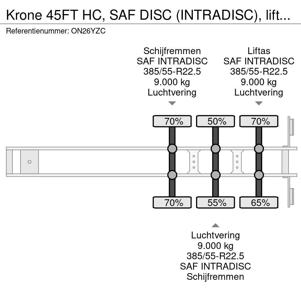 Krone 45FT HC, SAF DISC (INTRADISC), liftaxle (on 3rd ax Camion cu semi-remorca cu incarcator