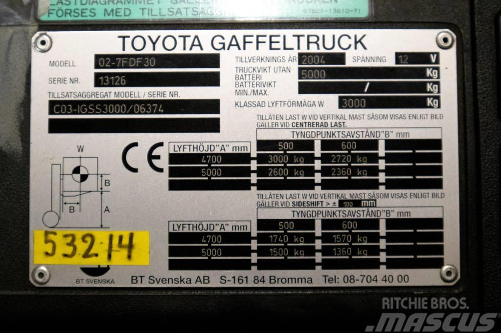 Toyota 7FDF30, 3-tons dieselmotviktstruck med 5m lyftöjd Stivuitor diesel