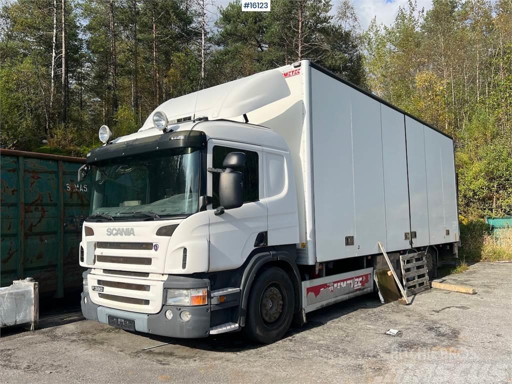 Scania P380 box van w/ full side opening and lifting limb Autocamioane