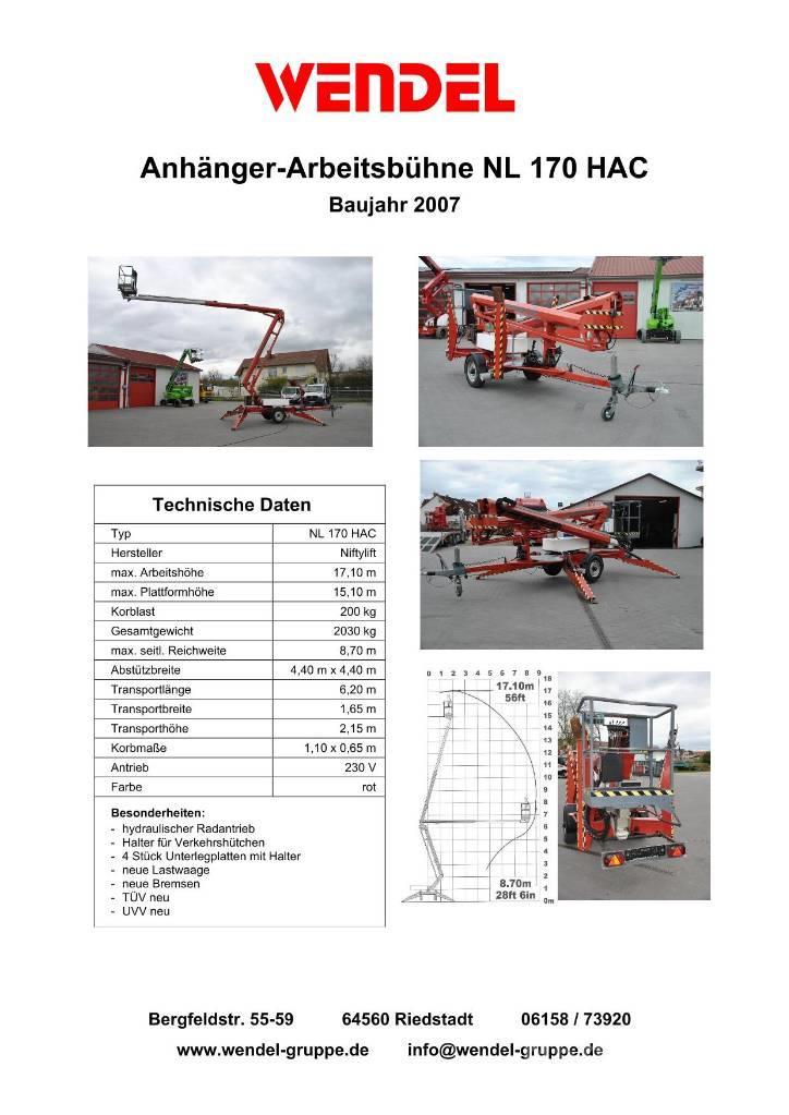 Niftylift NL 170 HAC Platforme aeriene montate pe remorca