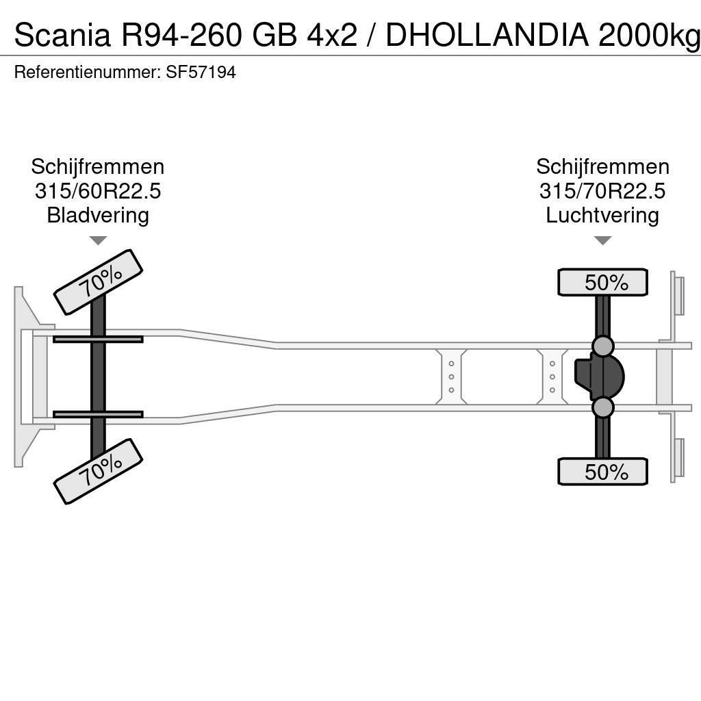 Scania R94-260 GB 4x2 / DHOLLANDIA 2000kg Camion cu prelata