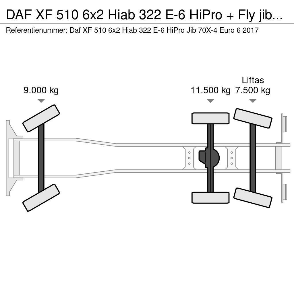 DAF XF 510 6x2 Hiab 322 E-6 HiPro + Fly jib Euro 6 Macara pentru orice teren