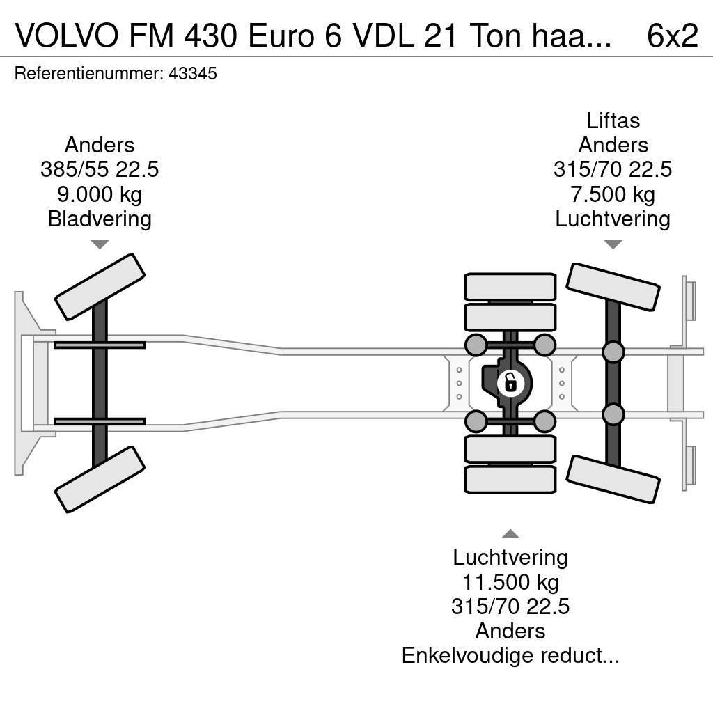 Volvo FM 430 Euro 6 VDL 21 Ton haakarmsysteem Camion cadru container