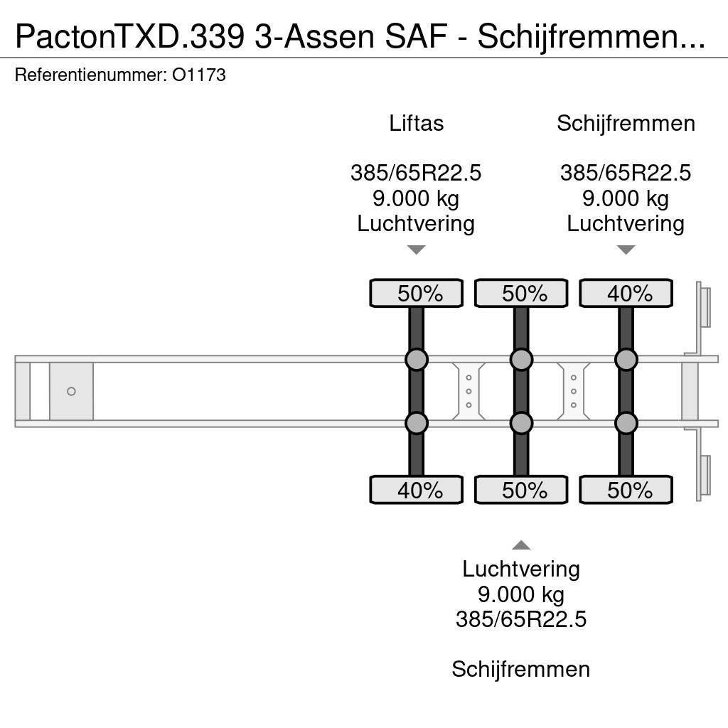 Pacton TXD.339 3-Assen SAF - Schijfremmen - Liftas - Kooi Flatbed/Dropside semi-trailers