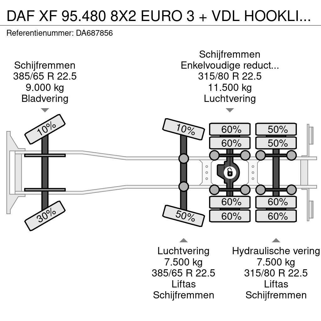 DAF XF 95.480 8X2 EURO 3 + VDL HOOKLIFT + MANUAL GEARB Camion cu carlig de ridicare