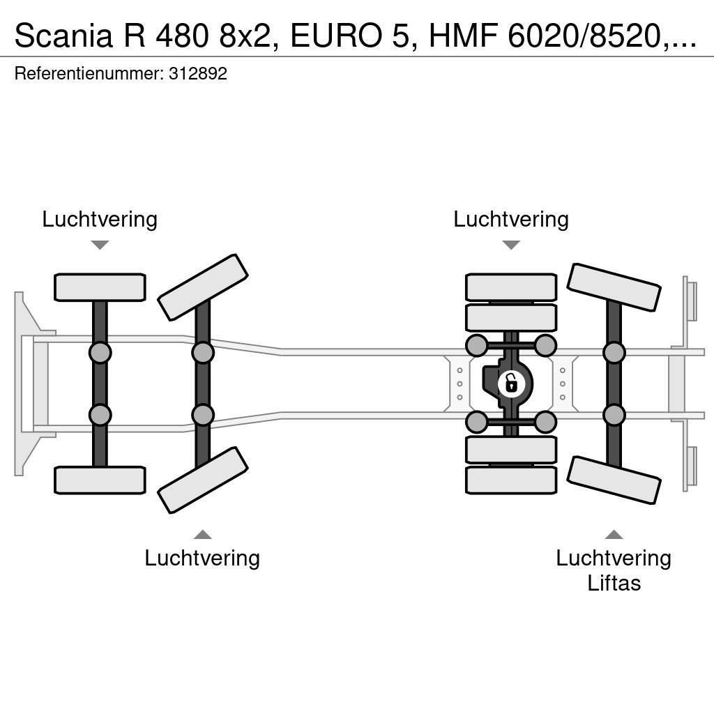 Scania R 480 8x2, EURO 5, HMF 6020/8520, Remote, Standair Camioane platforma/prelata