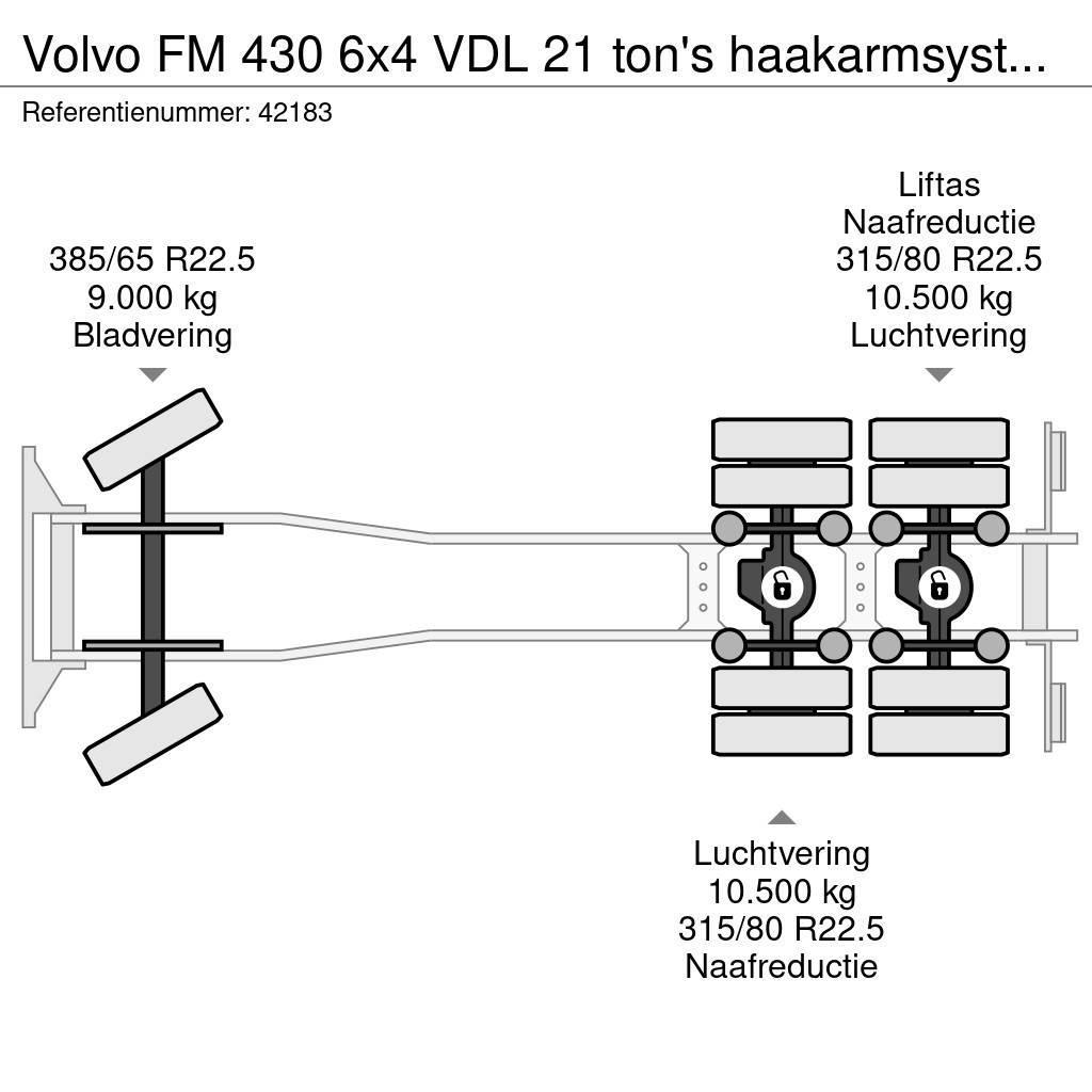 Volvo FM 430 6x4 VDL 21 ton's haakarmsysteem + Hefbare a Camion cu carlig de ridicare