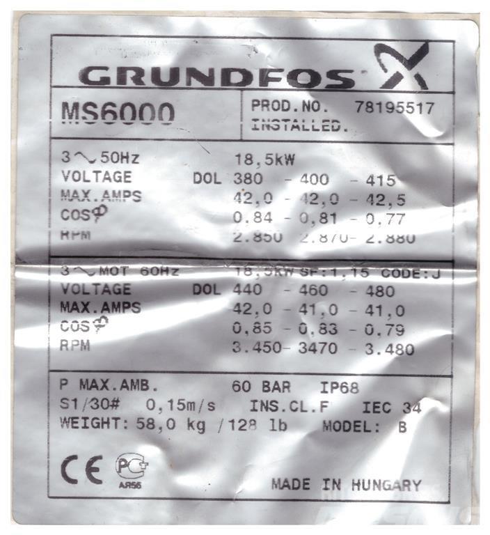 Grundfos SP60/11 - 25 HK Alte componente