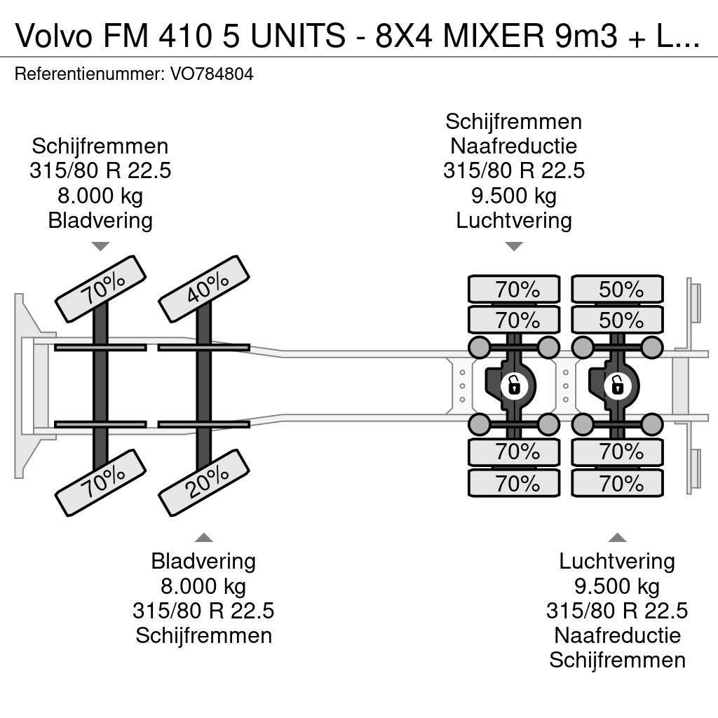 Volvo FM 410 5 UNITS - 8X4 MIXER 9m3 + LIEBHERR CONVEYOR Betoniera