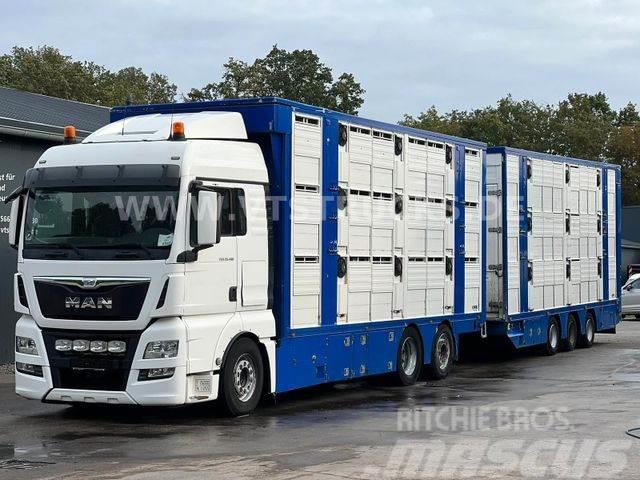MAN TGX 26.480 6x2 3.Stock FINKL + Tandemanhänger Camioane transport animale