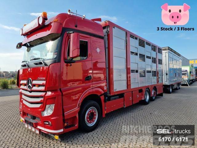 Mercedes-Benz Actros / Durchladezug / 3 Stock / Lenkachse Camioane transport animale
