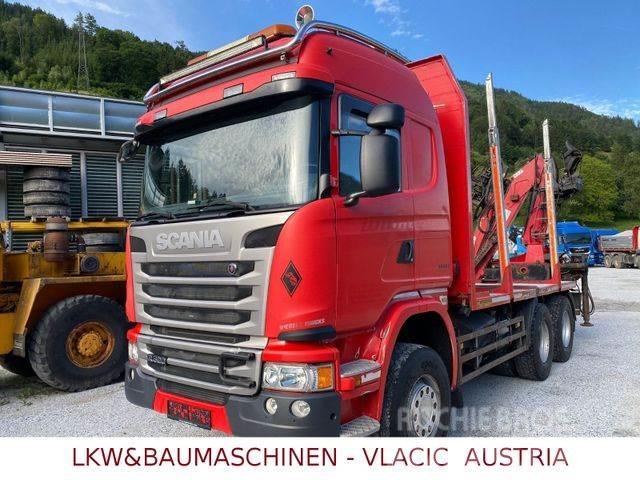 Scania G490 Holztransporter mit Kran Camion pentru lemne