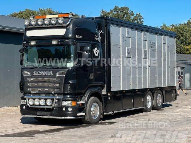 Scania R730 V8 6x2 2.Stock Stehmann + Hubdach, Vollluft Camioane transport animale